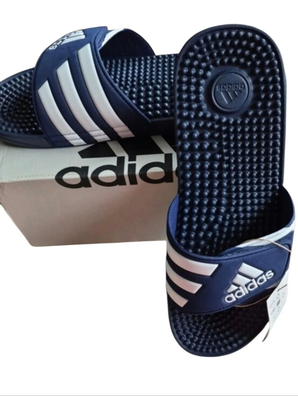 NWT Adidas Adissage Slide Sandals Navy Blue Mens 12 Womens 13
